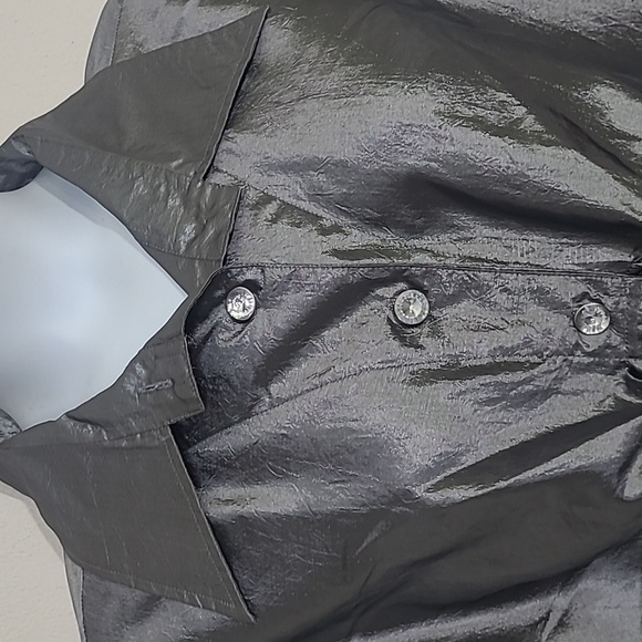 Metallic Blouse Shacket Long Sleeve Satin Tie Crystal Collar Buttons Whimsigoth - Picture 2 of 7